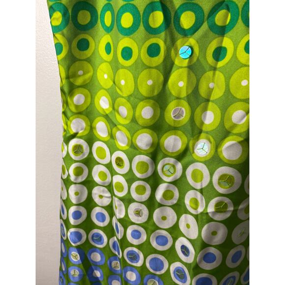 BODEN DRESS 6 SEQUIN GREEN BLUE RETRO SILK DOT GEOMETRIC PRINT SHIFT SHORT MINI - Picture 5 of 9